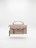 Blush Pink Suede-Effect Flap Satchel