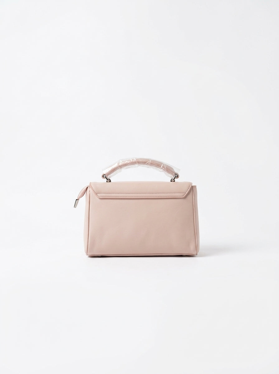 Blush Pink Suede-Effect Flap Satchel