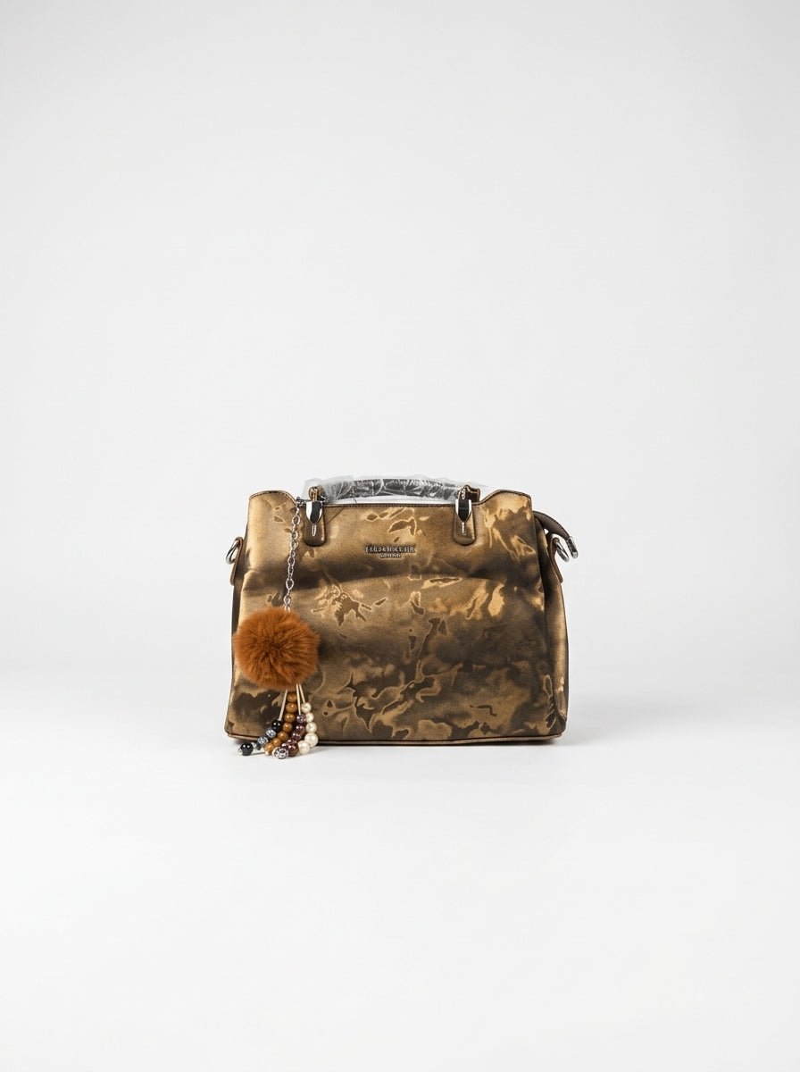 Bronze Marble-Effect Top-Handle Satchel
