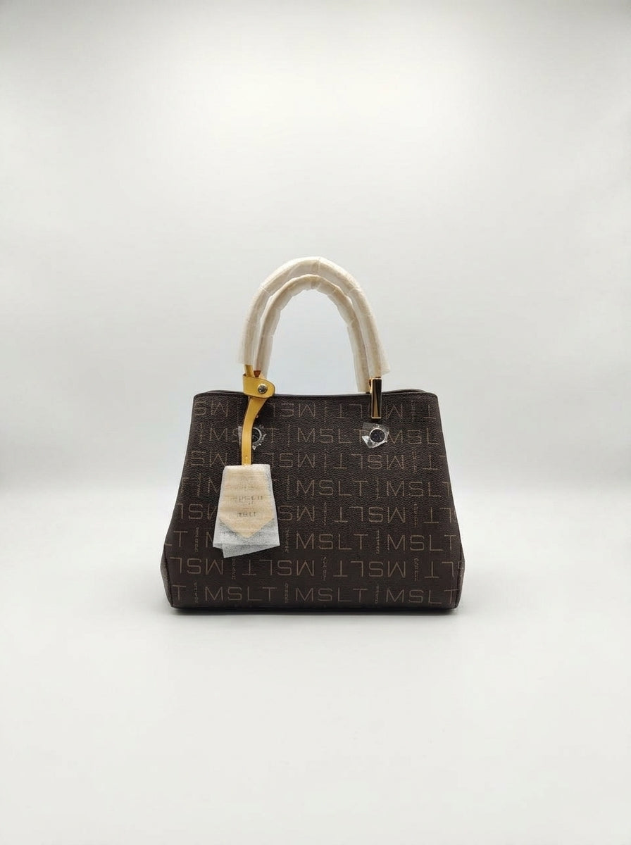 Brown Monogram-Print Structured Handbag