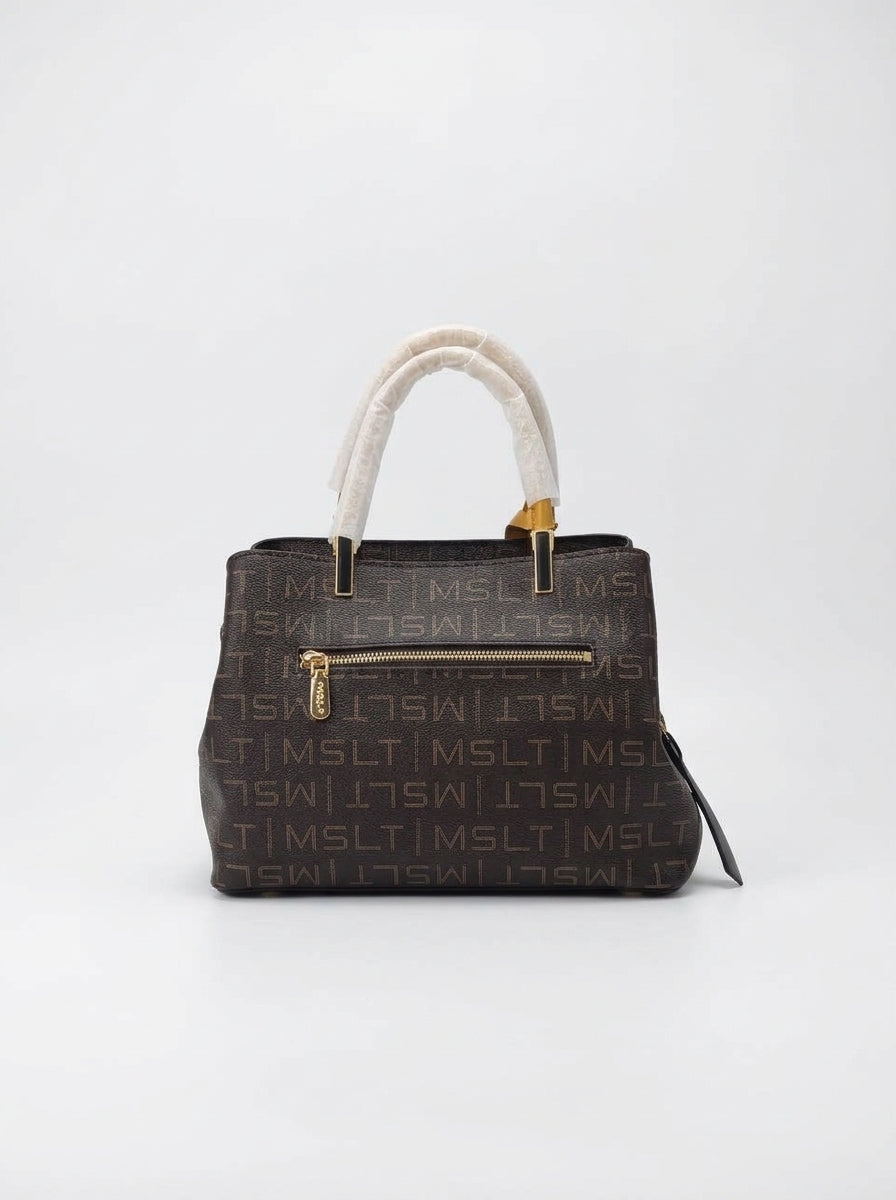 Brown Monogram-Print Structured Handbag