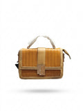 Caramel Ribbed Buckle-Strap Satchel
