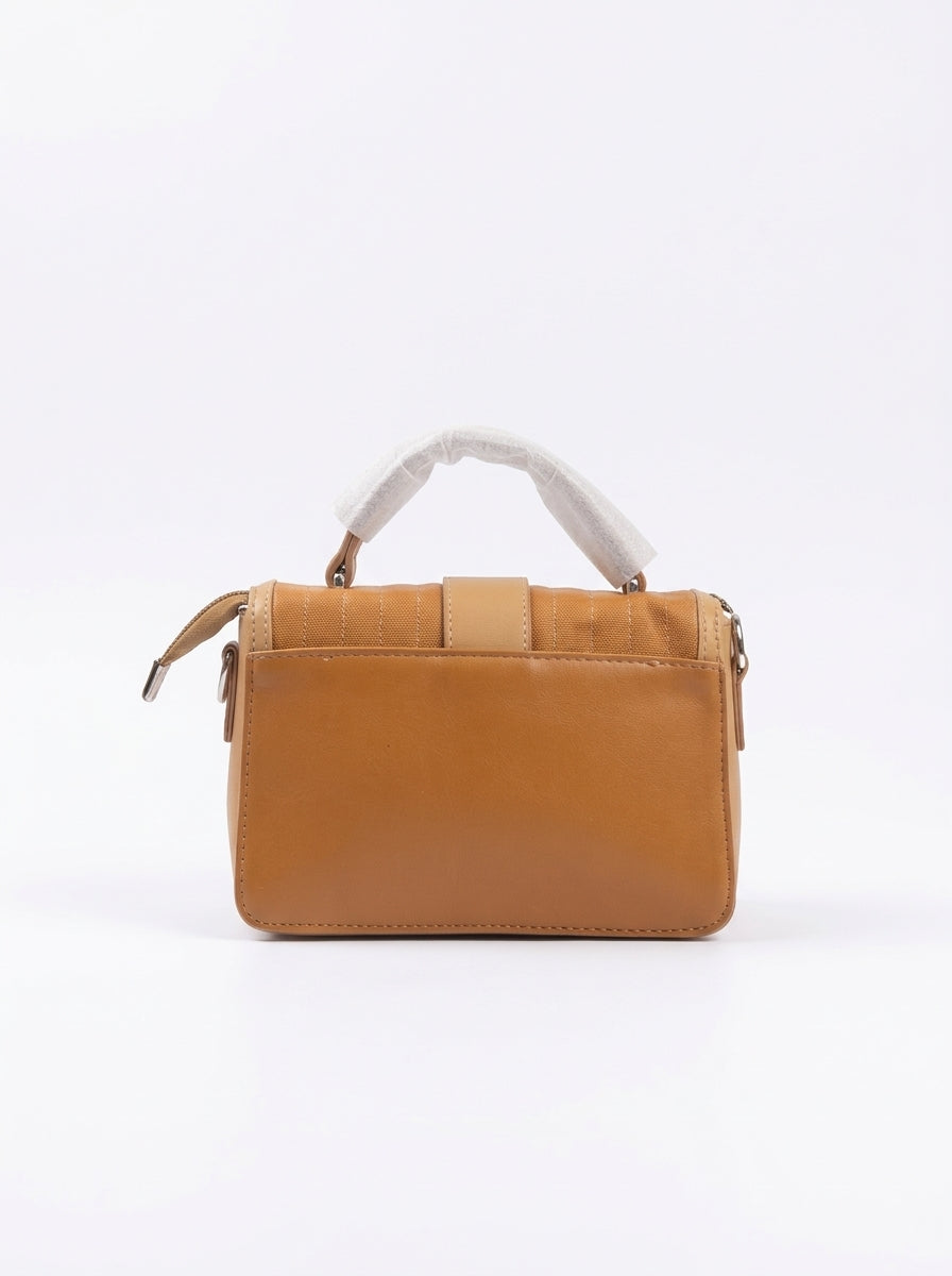 Caramel Ribbed Buckle-Strap Satchel