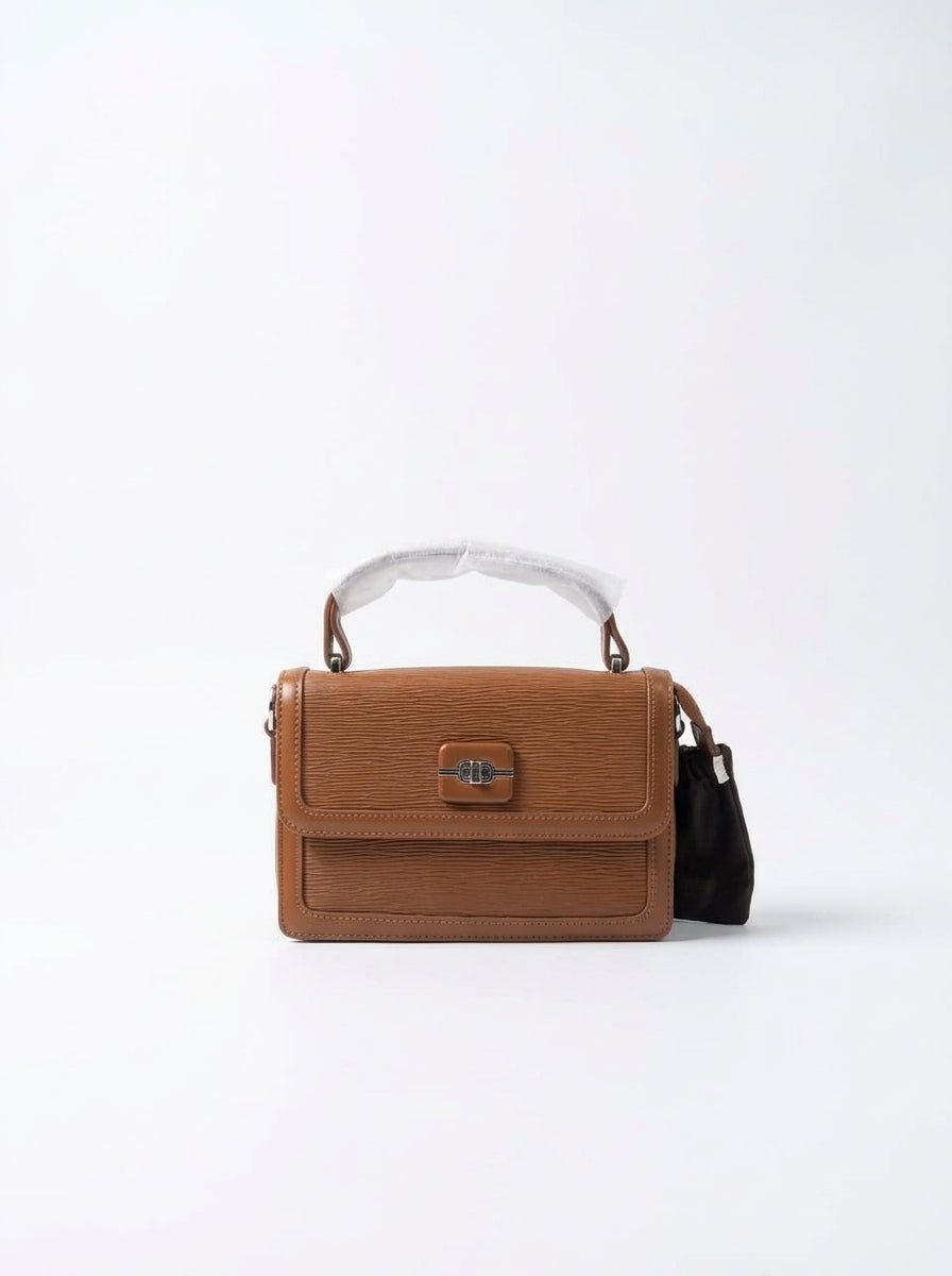 Cognac Textured Box Bag
