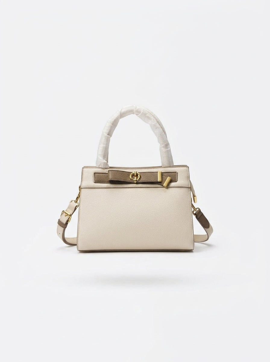 Cream Bow-Detail Structured Handbag