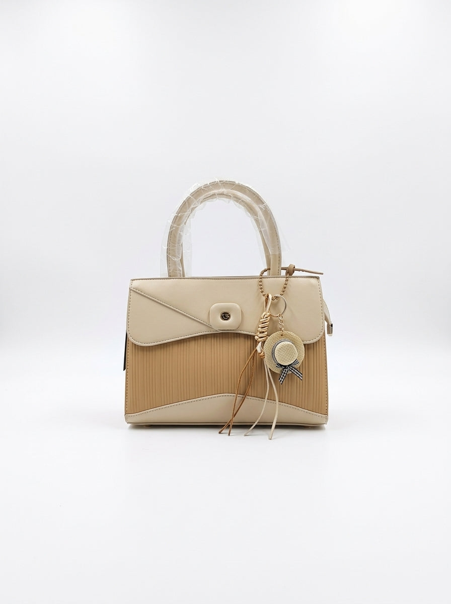 Cream & Gold Two-Tone Flap Handbag