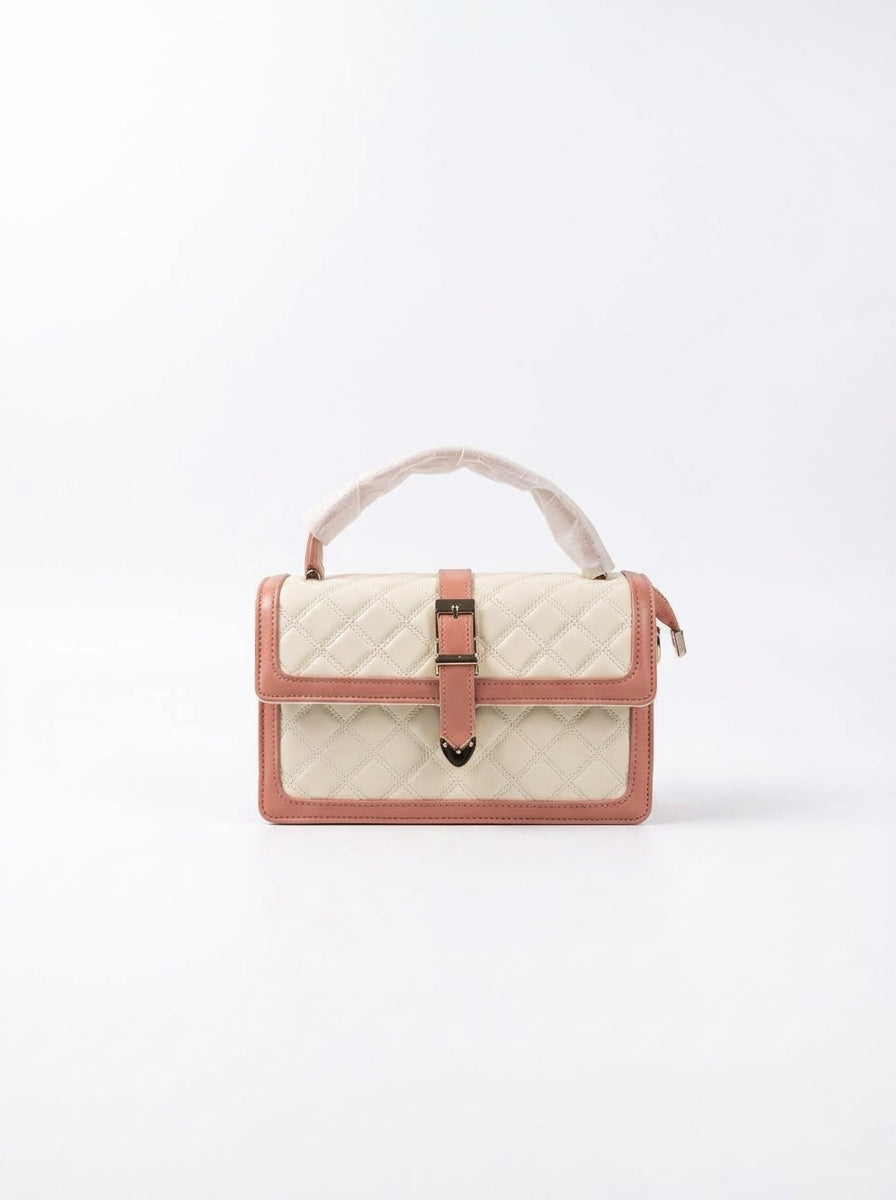 Cream & Pink Quilted Box Bag