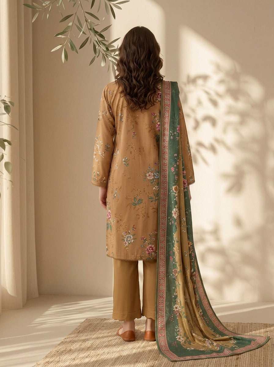 3 Piece Dobby Viscose Printed Suit (Unstitched)