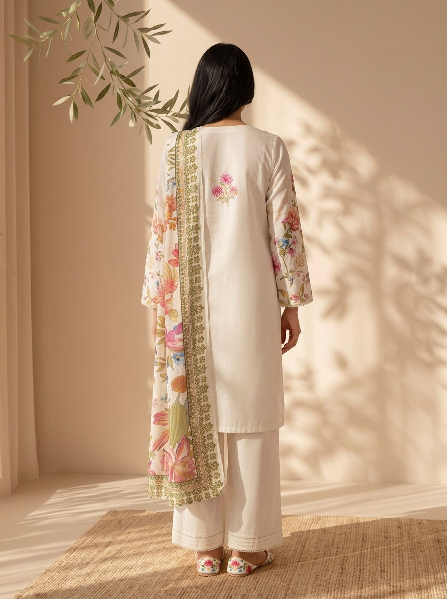 3 Piece Dobby Viscose Printed Suit (Unstitched)