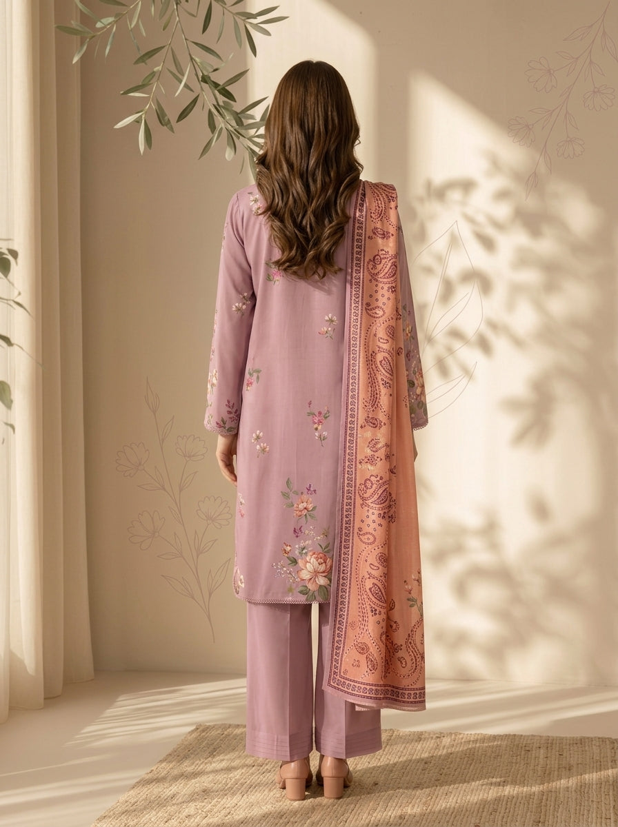 3 Piece Dobby Viscose Printed Suit (Unstitched)