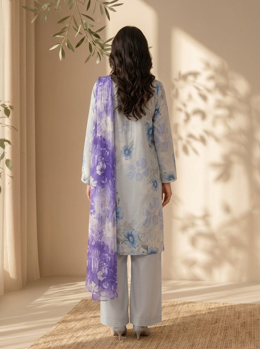 3 Piece Dobby Viscose Printed Suit (Unstitched)