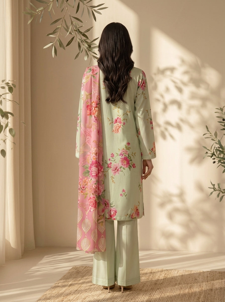 3 Piece Dobby Viscose Printed Suit (Unstitched)