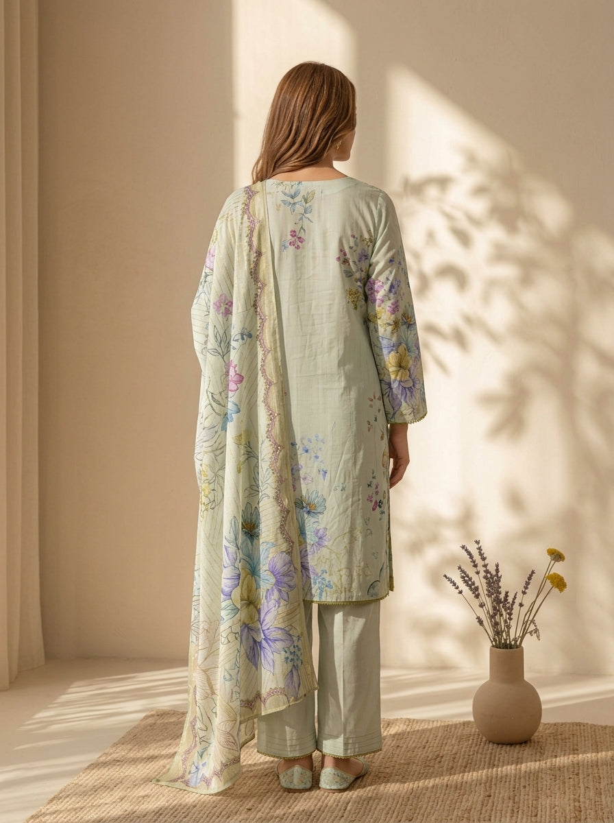 3 Piece Dobby Viscose Printed Suit (Unstitched)
