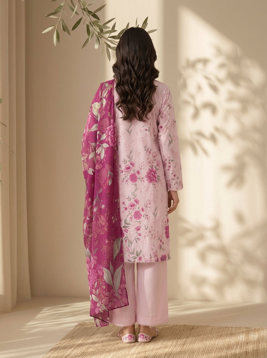 3 Piece Dobby Viscose Printed Suit (Unstitched)