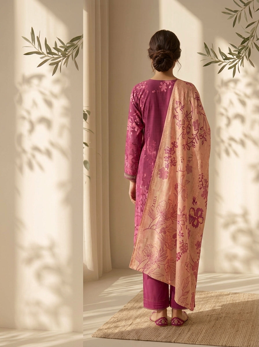 3 Piece Dobby Viscose Printed Suit (Unstitched)
