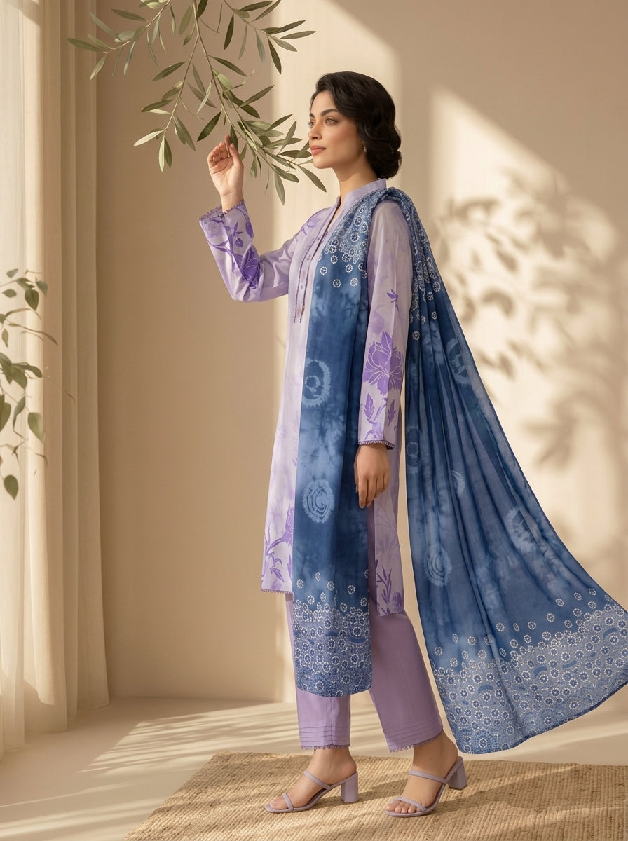 3 Piece Dobby Viscose Printed Suit (Unstitched)