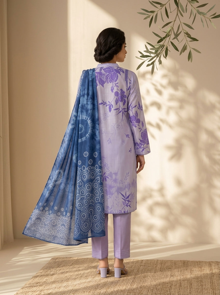 3 Piece Dobby Viscose Printed Suit (Unstitched)