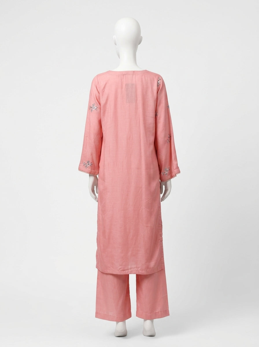 3 Piece Embroidered Karandi Suit with Full Embroidered Chiffon Dupatta (Stitched)