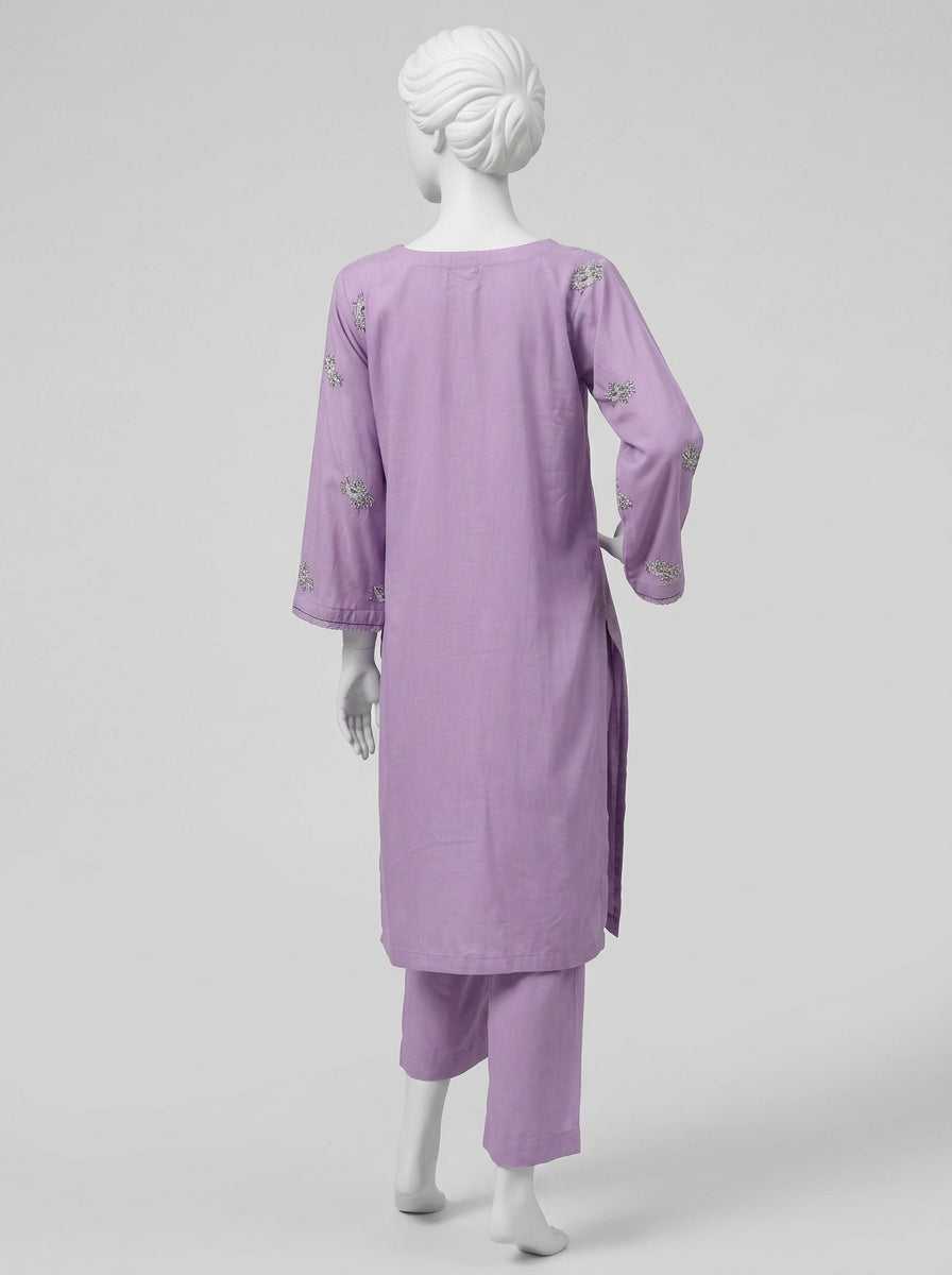 3 Piece Embroidered Karandi Suit with Full Embroidered Chiffon Dupatta (Stitched)