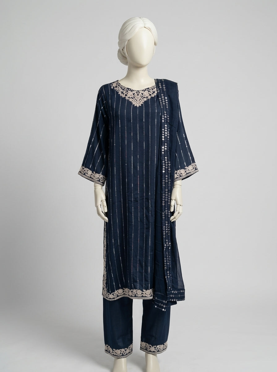 3 Piece Embroidered Karandi Suit (Stitched)