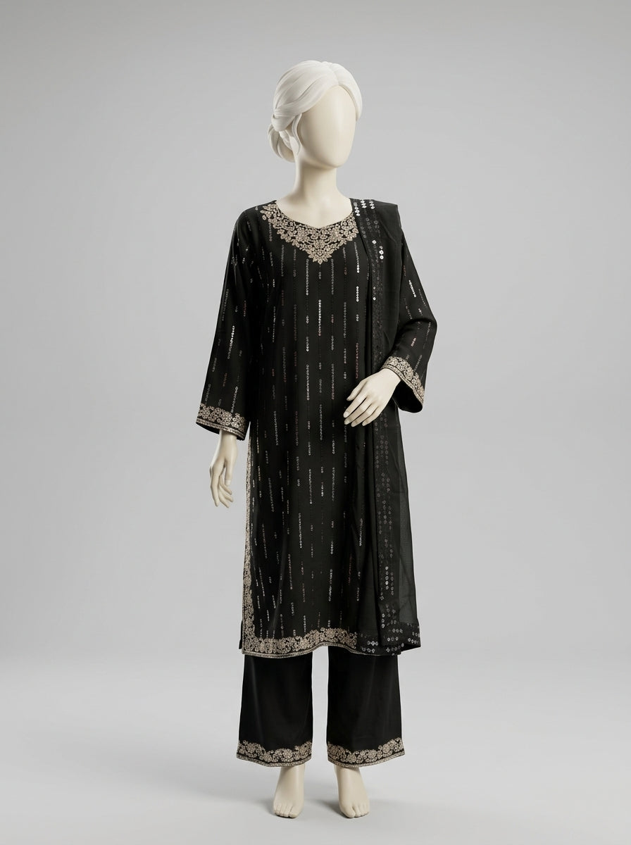 3 Piece Embroidered Karandi Suit (Stitched)