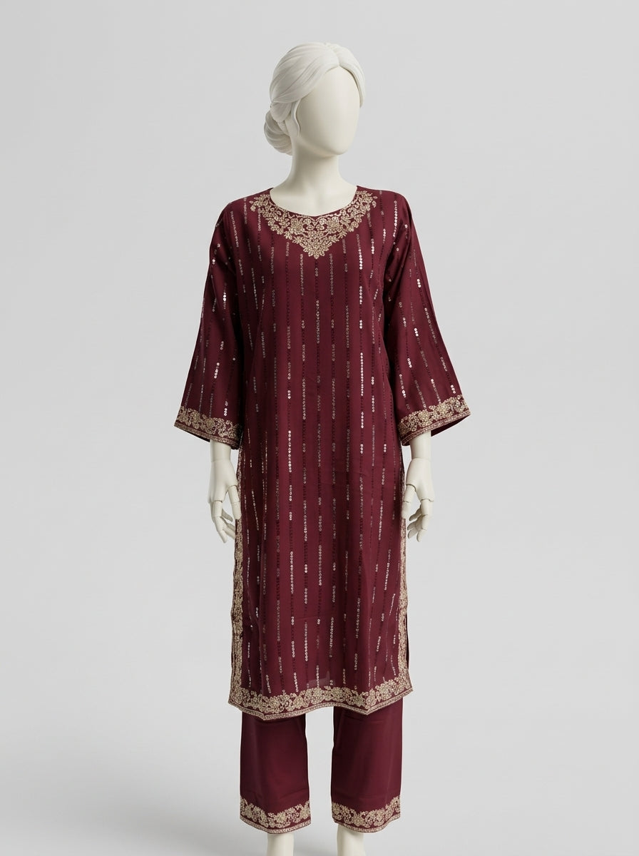 3 Piece Embroidered Karandi Suit (Stitched)