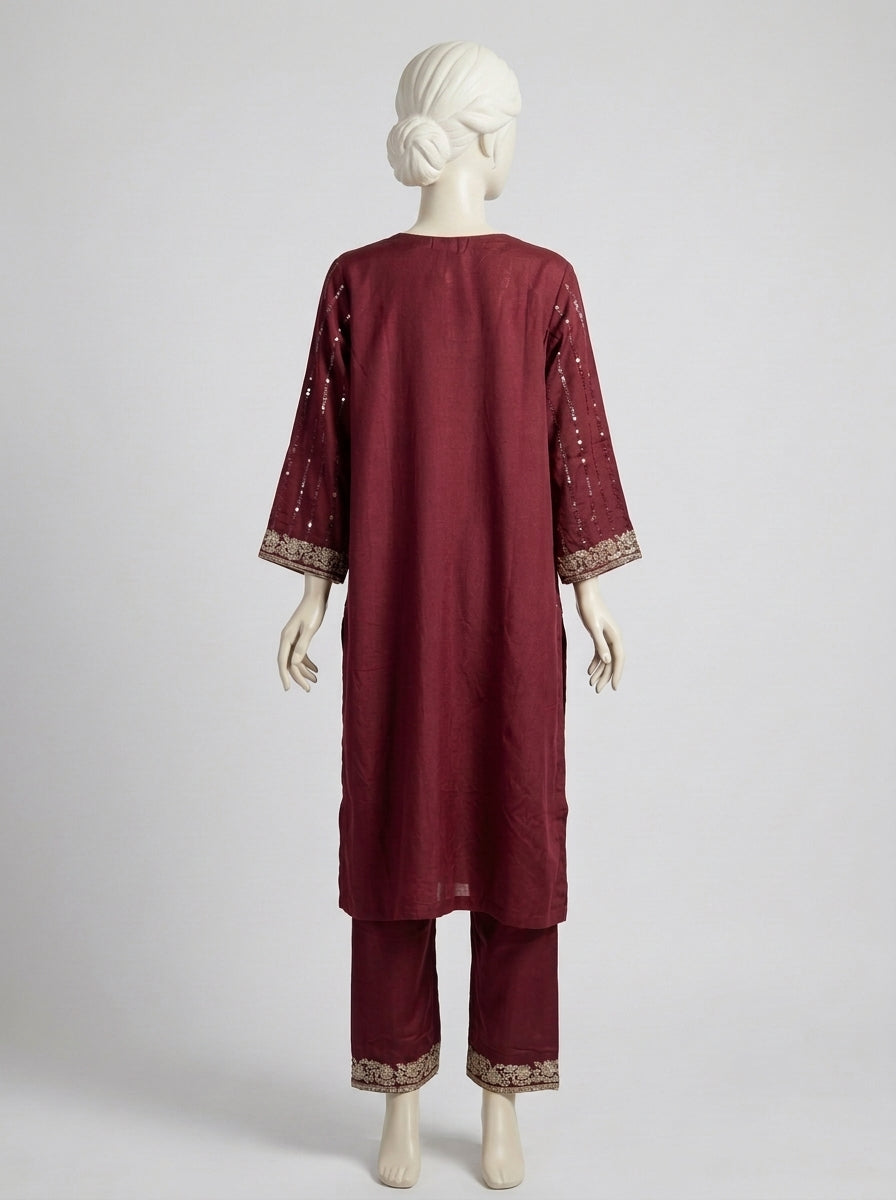 3 Piece Embroidered Karandi Suit (Stitched)