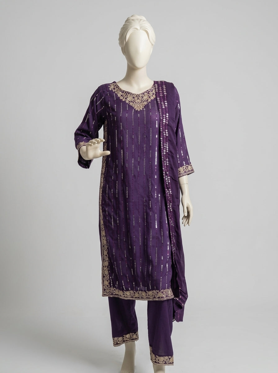 3 Piece Embroidered Karandi Suit (Stitched)