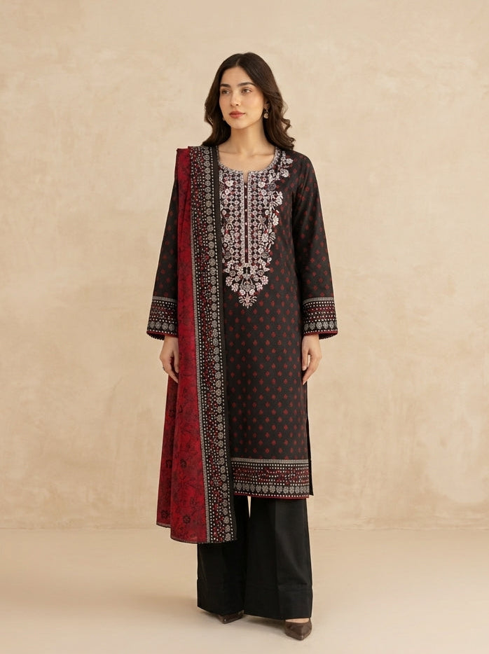 3 Piece Embroidered Khaddar Suit (Unstitched)
