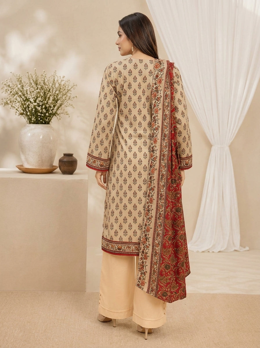 3 Piece Embroidered Khaddar Suit (Unstitched)