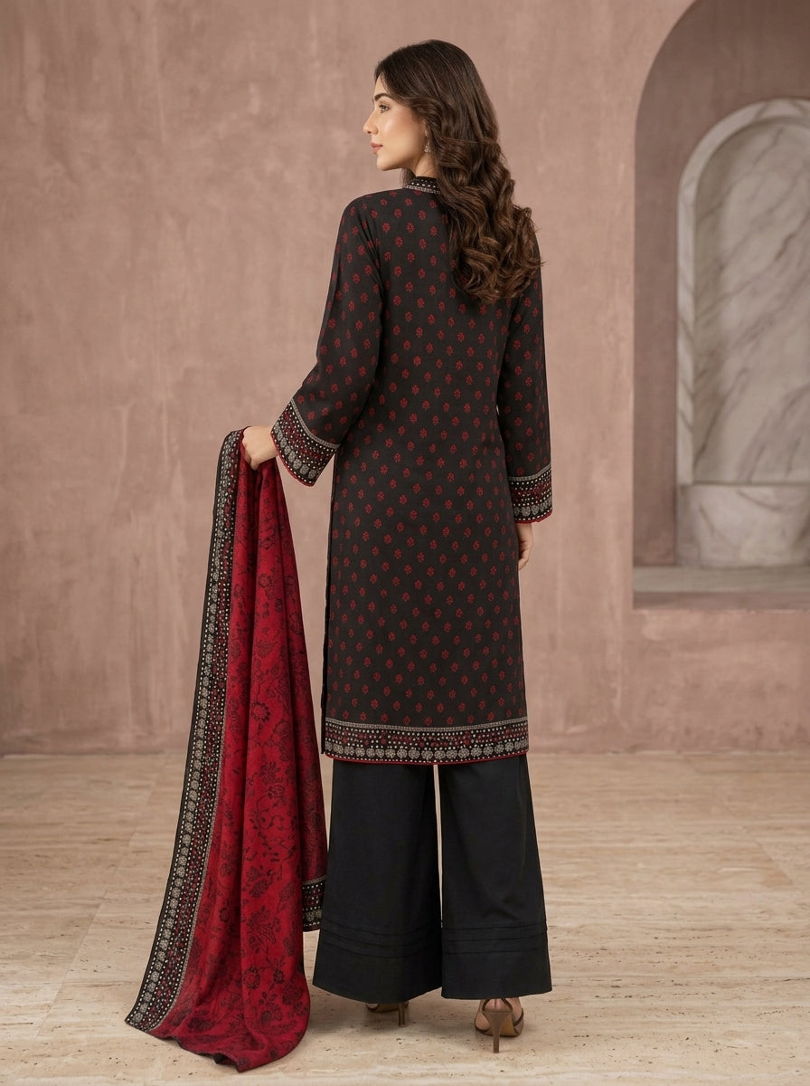 3 Piece Embroidered Khaddar Suit (Unstitched)