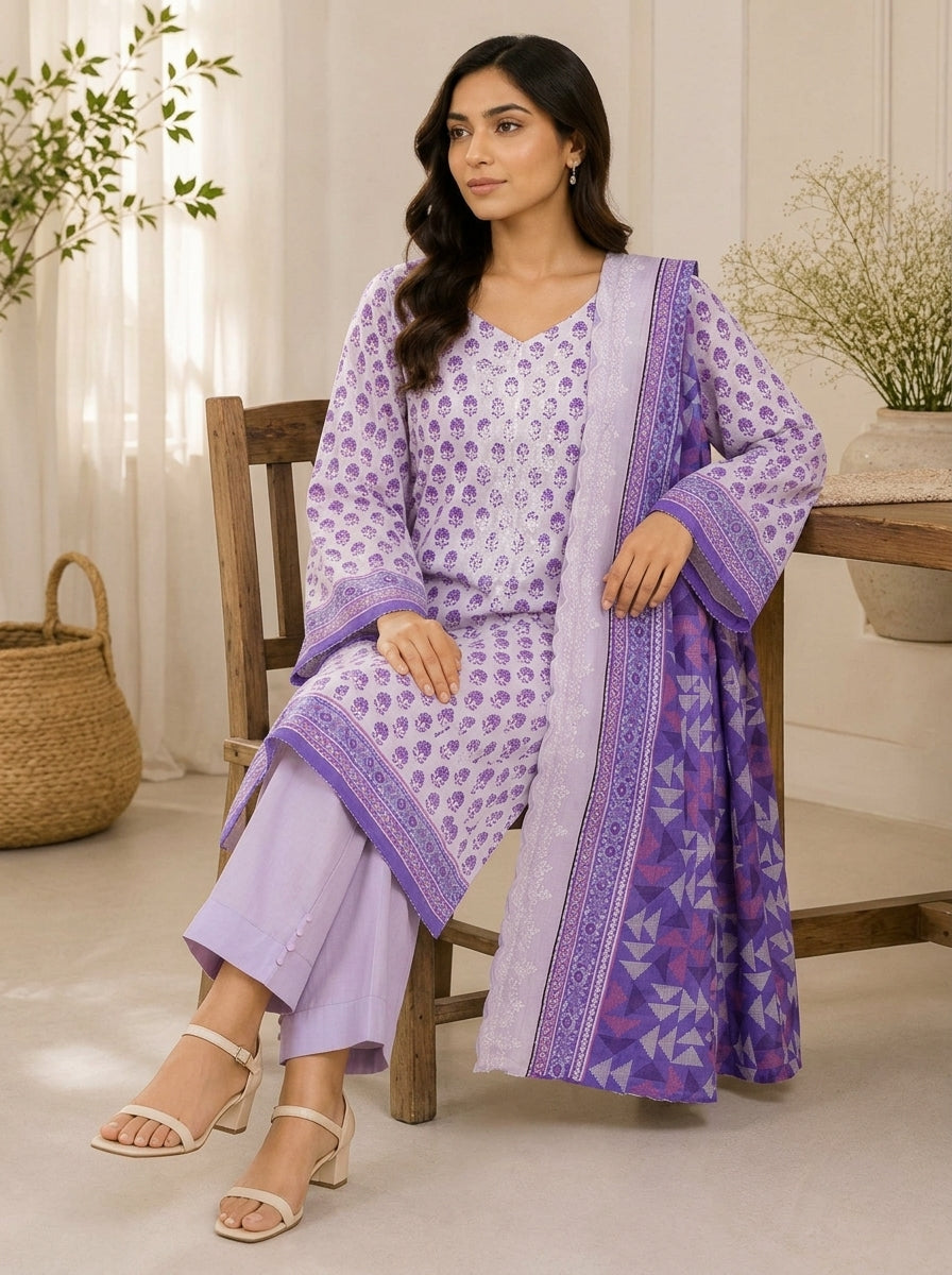 3 Piece Embroidered Khaddar Suit (Unstitched)