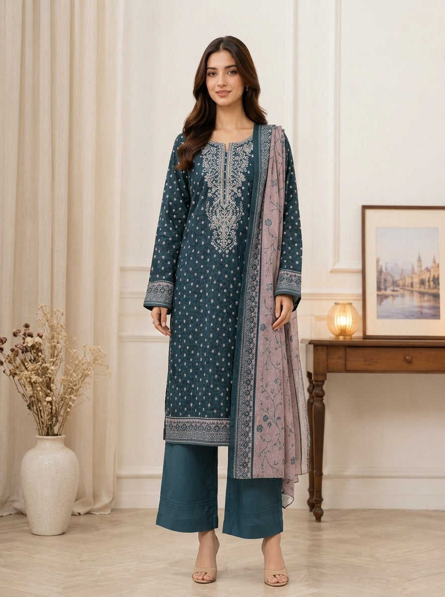3 Piece Embroidered Khaddar Suit (Unstitched)