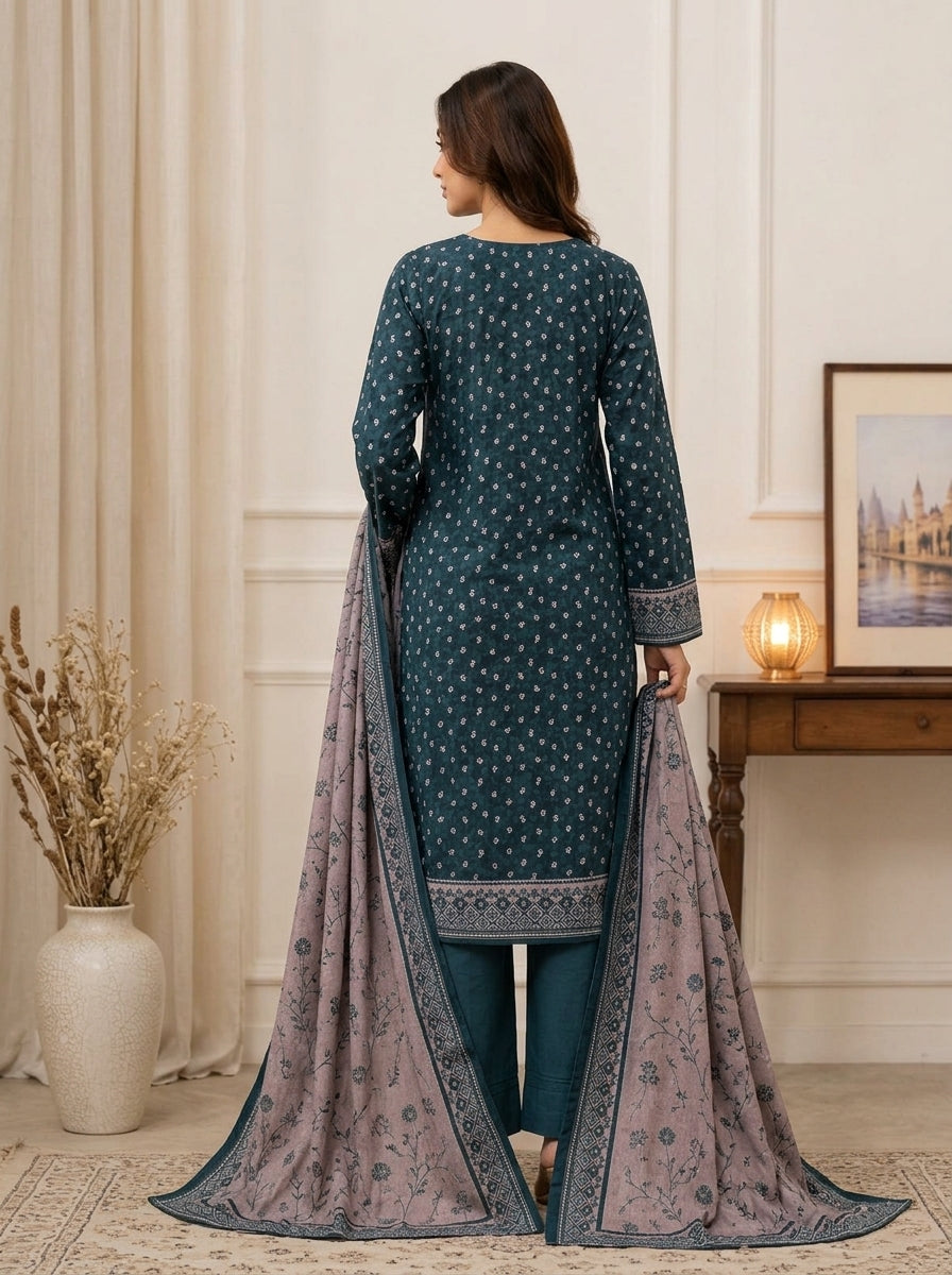 3 Piece Embroidered Khaddar Suit (Unstitched)