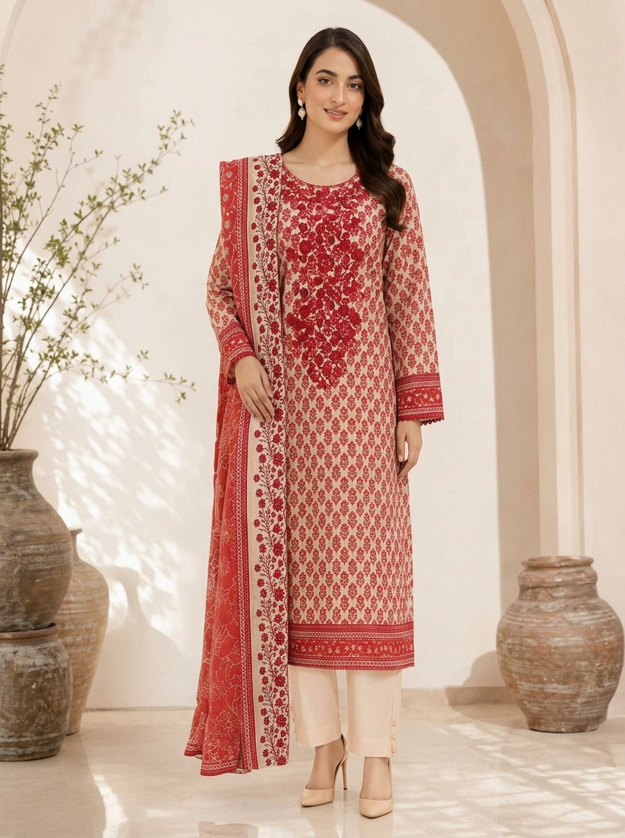 3 Piece Embroidered Khaddar Suit (Unstitched)