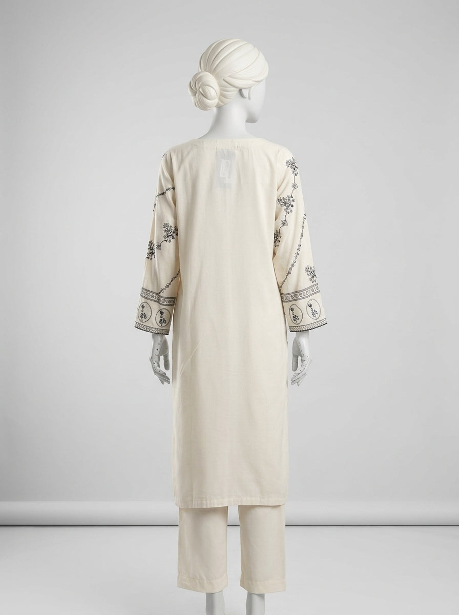 3 Piece Embroidered Karandi Suit with Chiffon Dupatta (Stitched)