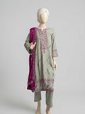 3 Piece Embroidered Karandi Suit with Chiffon Dupatta (Stitched)