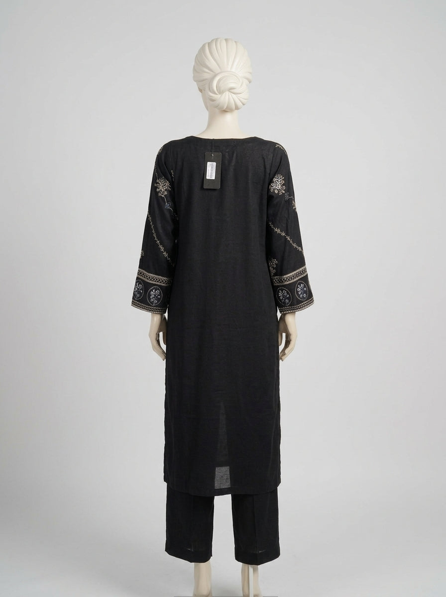 3 Piece Embroidered Karandi Suit with Chiffon Dupatta (Stitched)