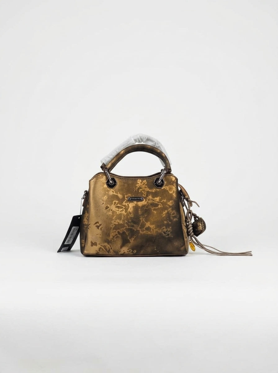 Gold Marble-Effect Top-Handle Satchel