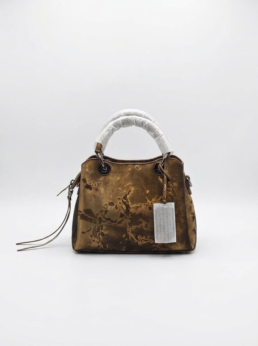 Gold Marble-Effect Top-Handle Satchel