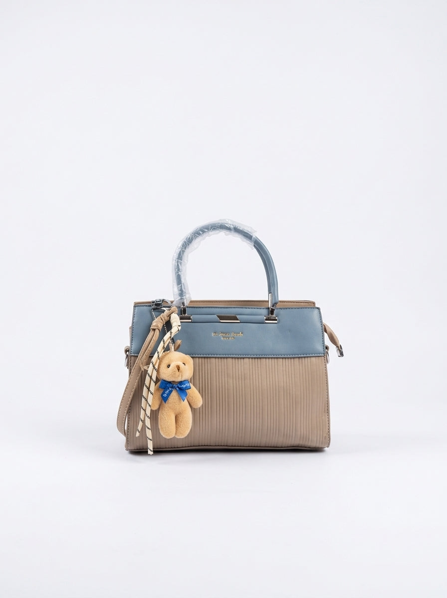 Grey & Taupe Ribbed Panel Handbag