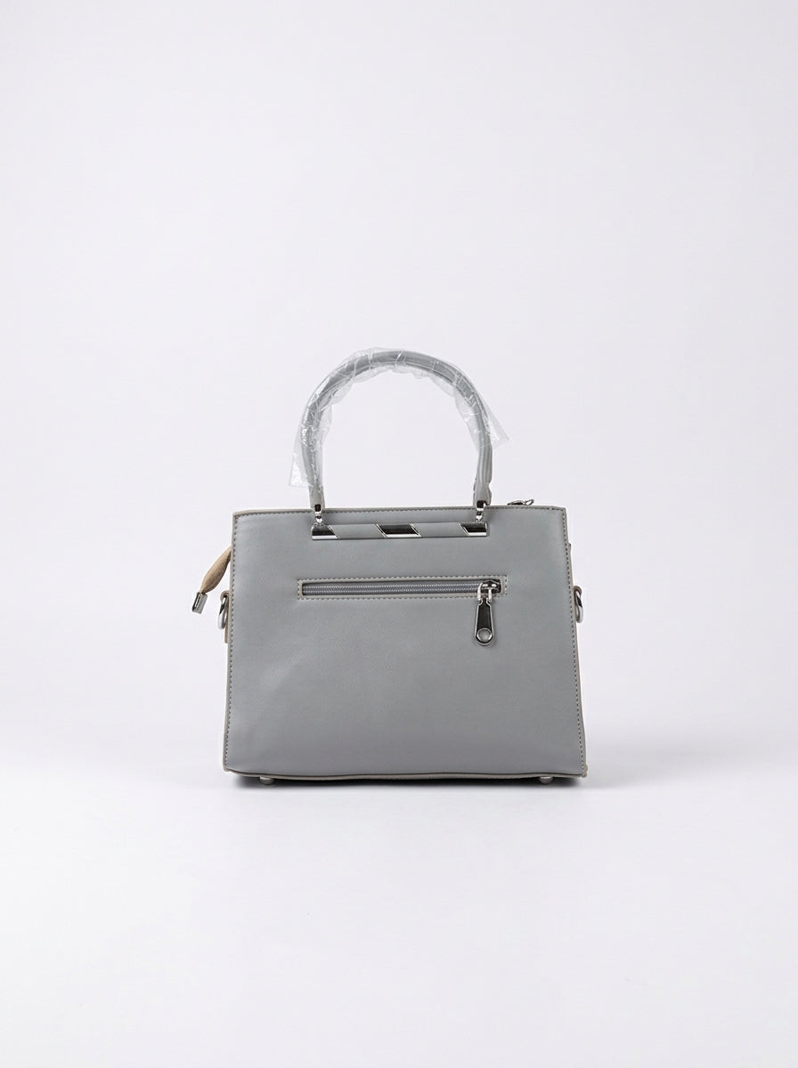 Grey & Taupe Ribbed Panel Handbag