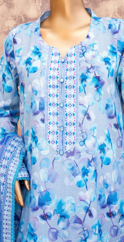 Azure Bloom - Printed Lawn 3 Piece