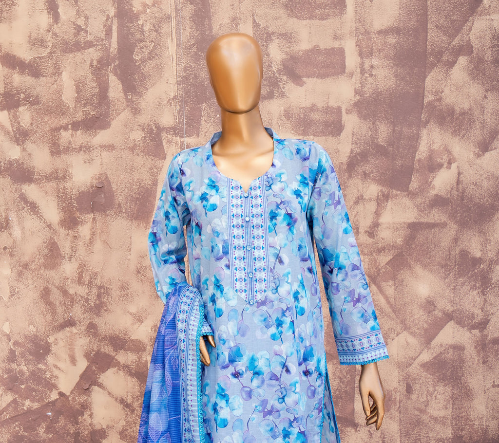 Azure Bloom - Printed Lawn 3 Piece