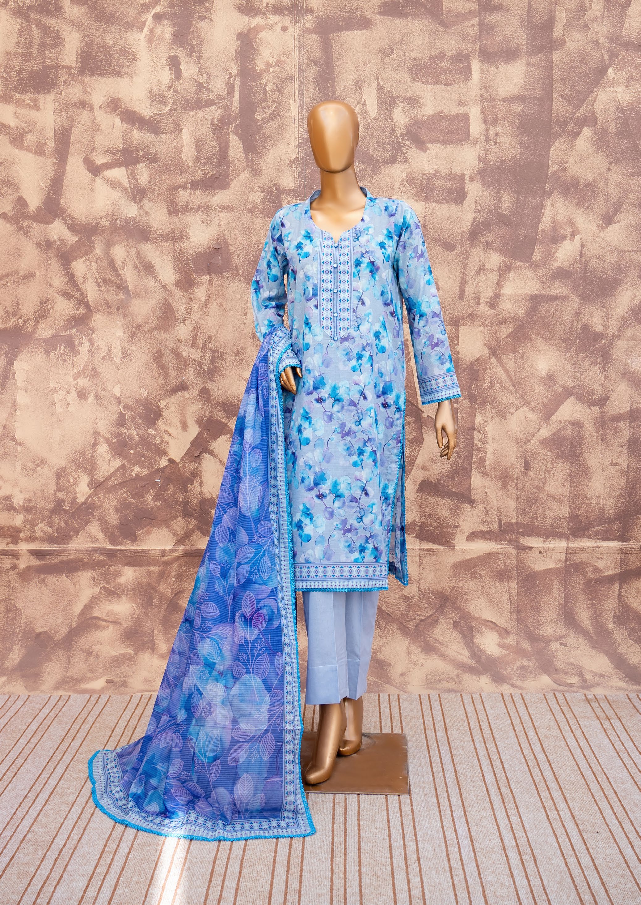 Azure Bloom - Printed Lawn 3 Piece