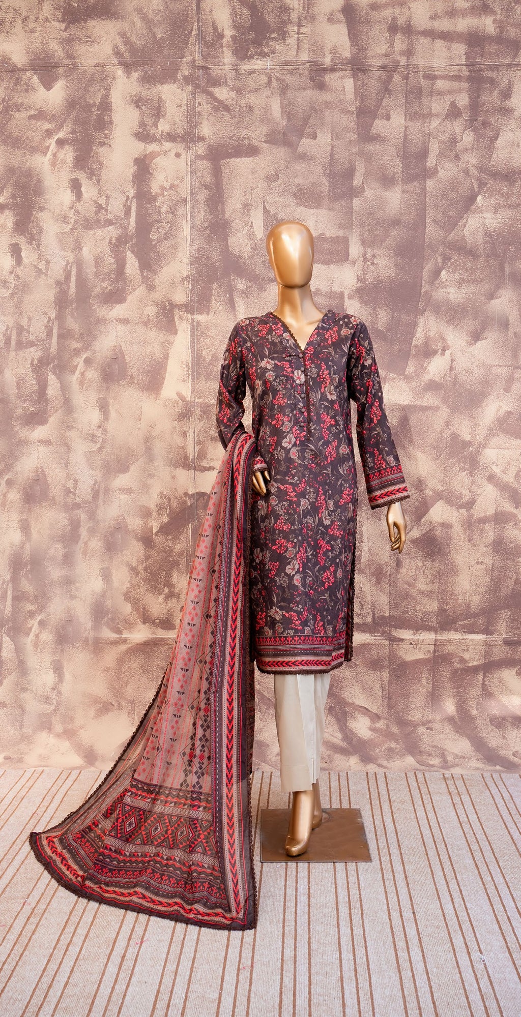 Crimson Flora - Printed Lawn 3 Piece