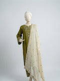 3 Piece Heavy Embroidered Karandi Suit with Chiffon Dupatta & Embroidered Trouser (Stitched)