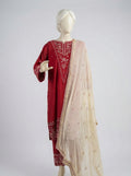 3 Piece Heavy Embroidered Karandi Suit with Chiffon Dupatta & Embroidered Trouser (Stitched)