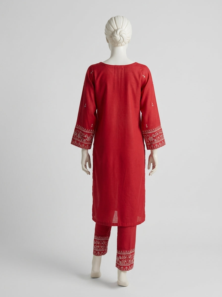 3 Piece Heavy Embroidered Karandi Suit with Chiffon Dupatta & Embroidered Trouser (Stitched)