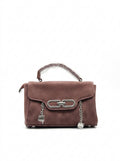 Mauve Suede-Effect Flap Satchel